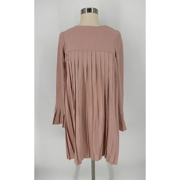 ASOS Design Pleated Trapeze Long Sleeve Mini Dress - Picture 3 of 14